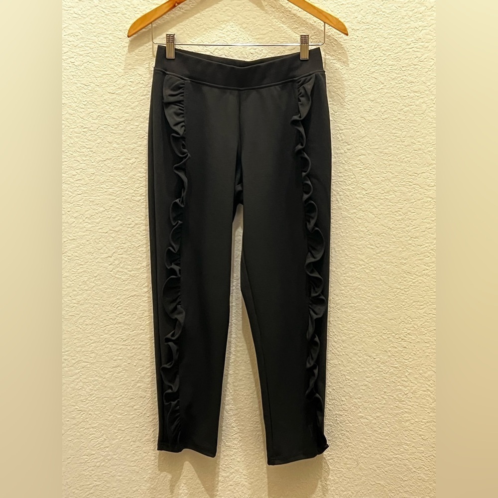 HUE Black Ruffle Trim Pants